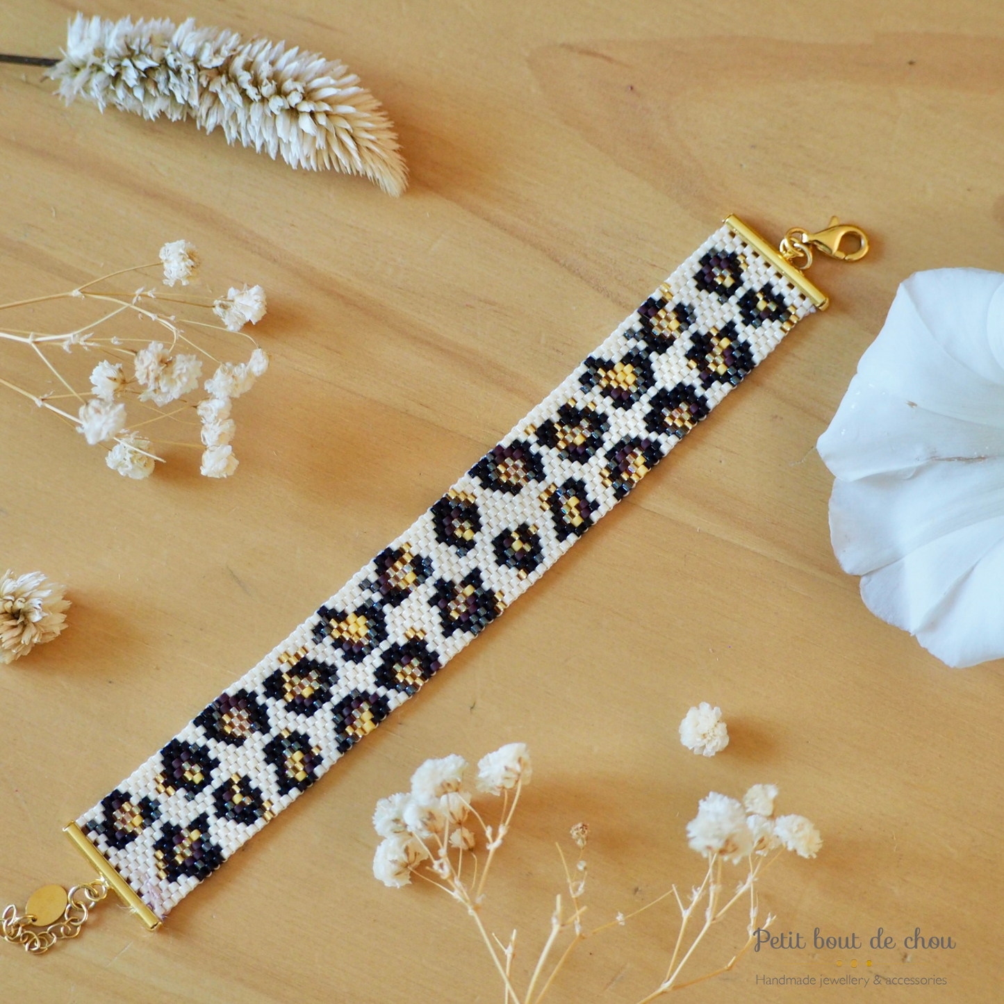 Diagramme PDF Tissage Miyuki Bracelet - Peyote Impair - Shiny Leopard