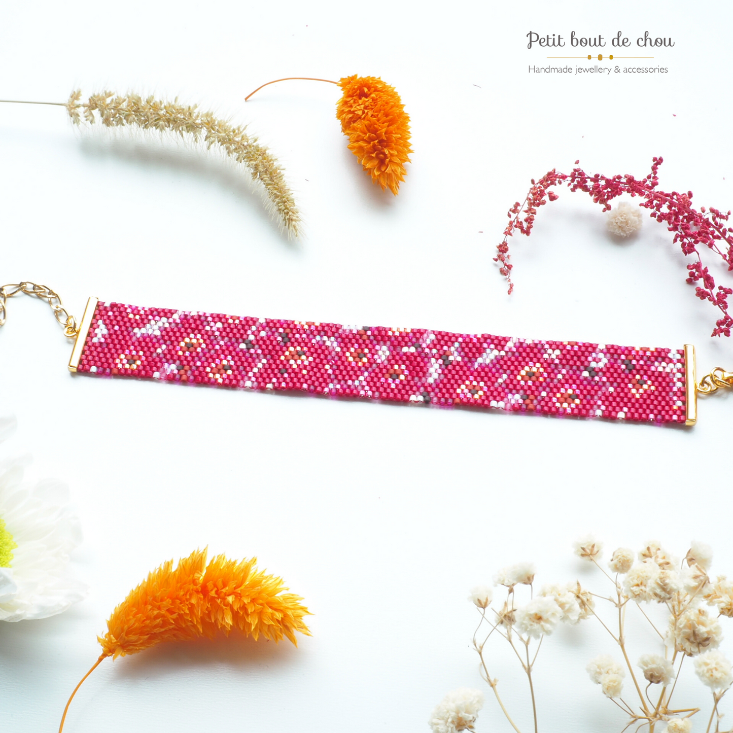 Bracelet en perles Miyuki - Modèle Coquelicots