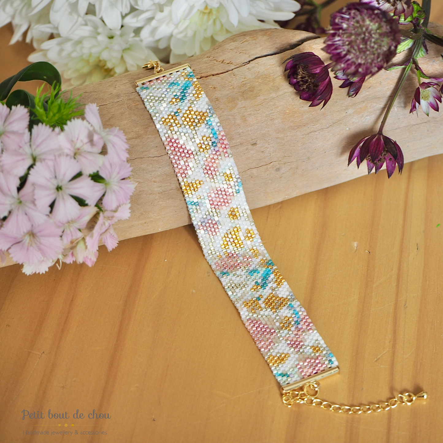Diagramme PDF Tissage Miyuki Bracelet - Peyote Impair - Spring Floral