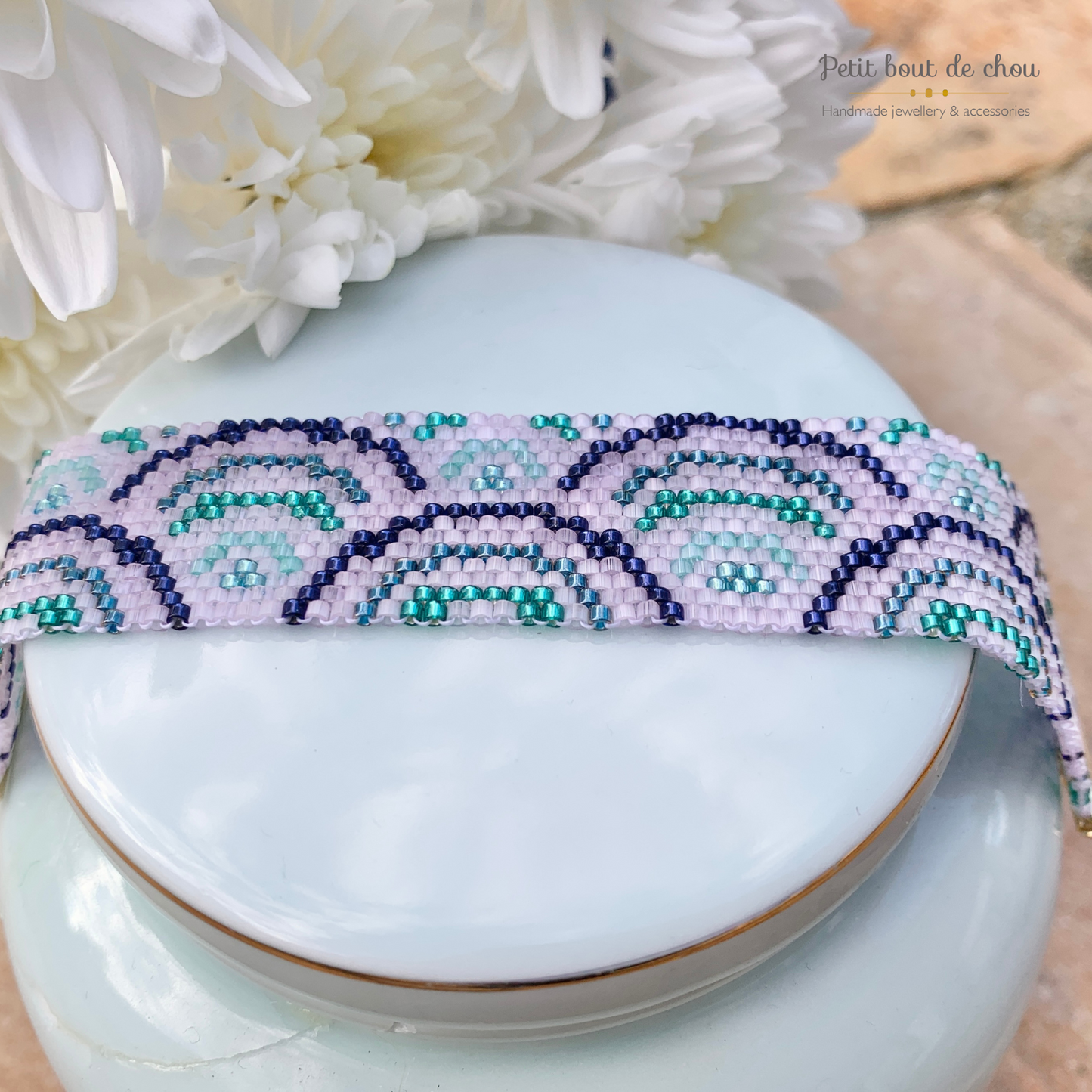 Diagramme PDF Tissage Miyuki Bracelet - Peyote Impair - Blue Japanese Waves