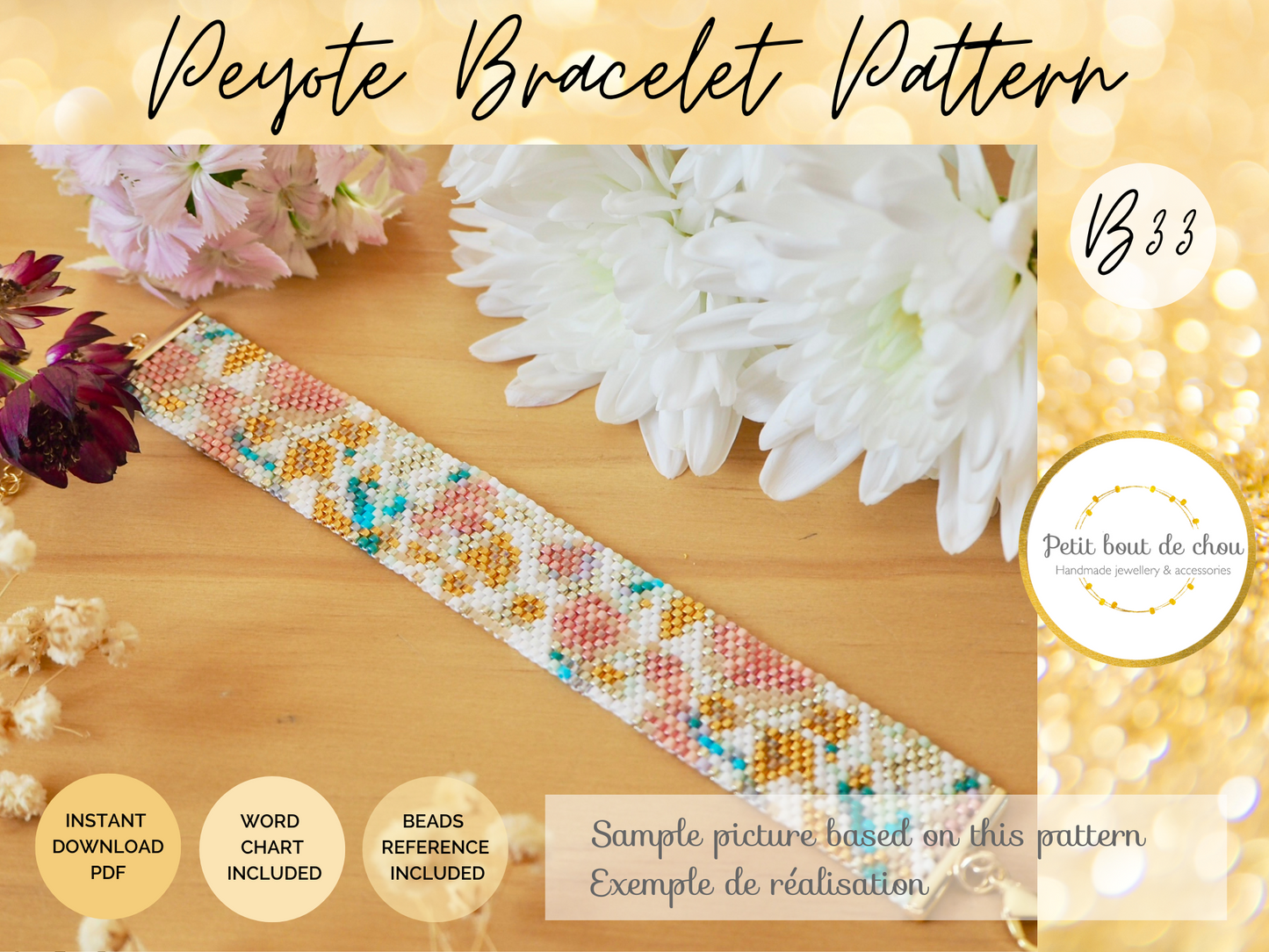 Diagramme PDF Tissage Miyuki Bracelet - Peyote Impair - Spring Floral