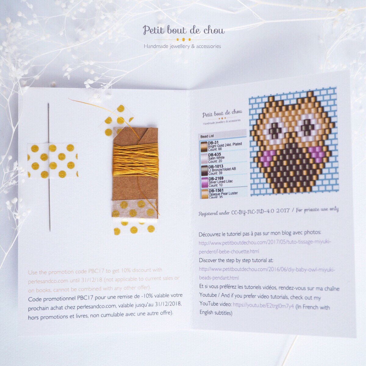 Kit tissage Miyuki/kit débutant/Tissage brick stitch/kit brick stitch/diagramme chouette/motif chouette/diagramme miyuki/grille miyuki