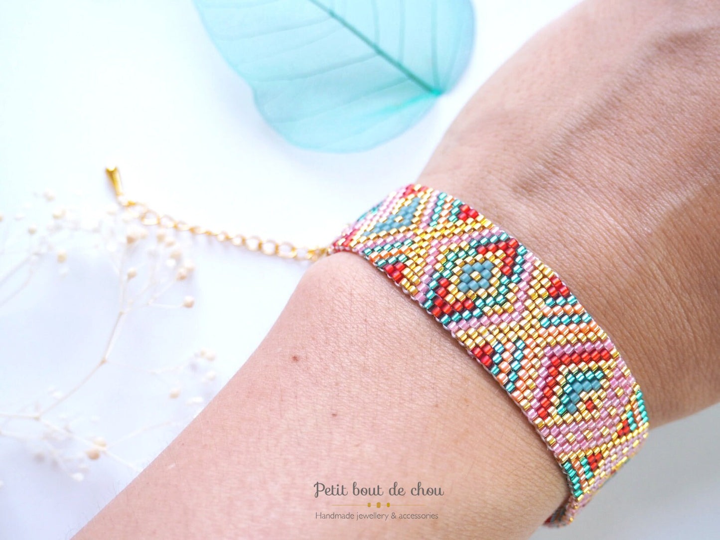 Grille Tissage Miyuki Bracelet - Peyote Impair - Géométrique Corail Rouge