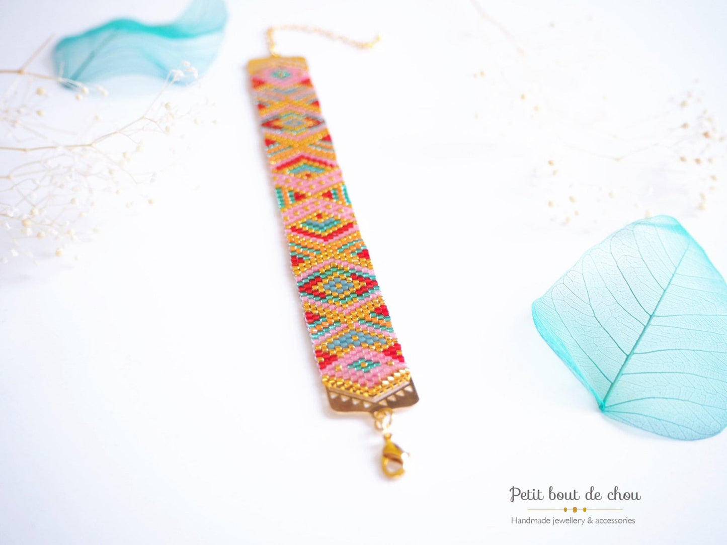Grille Tissage Miyuki Bracelet - Peyote Impair - Géométrique Corail Rouge
