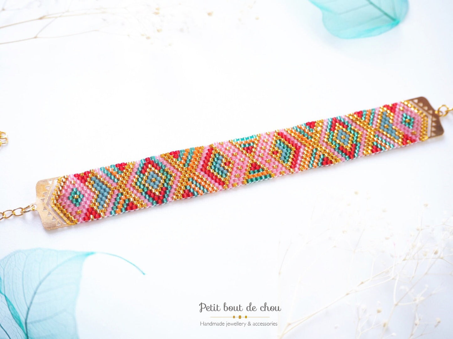Grille Tissage Miyuki Bracelet - Peyote Impair - Géométrique Corail Rouge