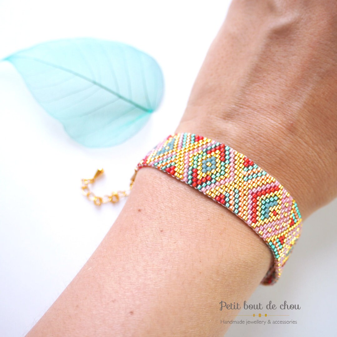 Grille Tissage Miyuki Bracelet - Peyote Impair - Géométrique Corail Rouge