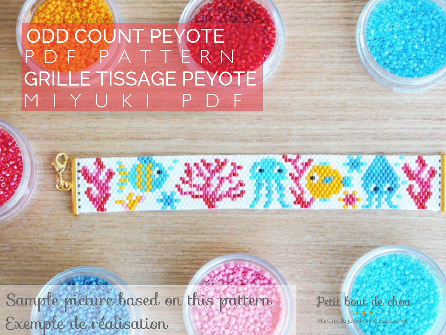Grille Tissage Miyuki Bracelet - Peyote Impair - Barrière corail