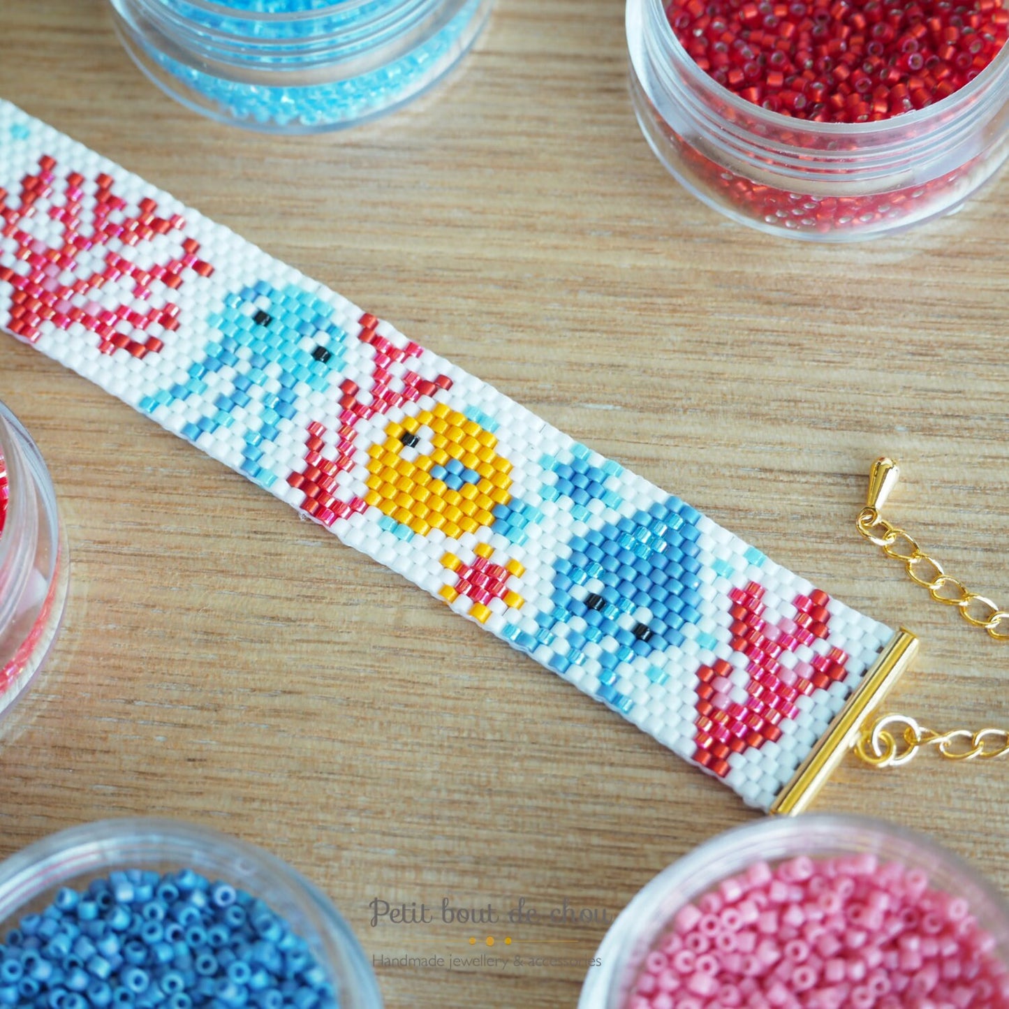 Grille Tissage Miyuki Bracelet - Peyote Impair - Barrière corail