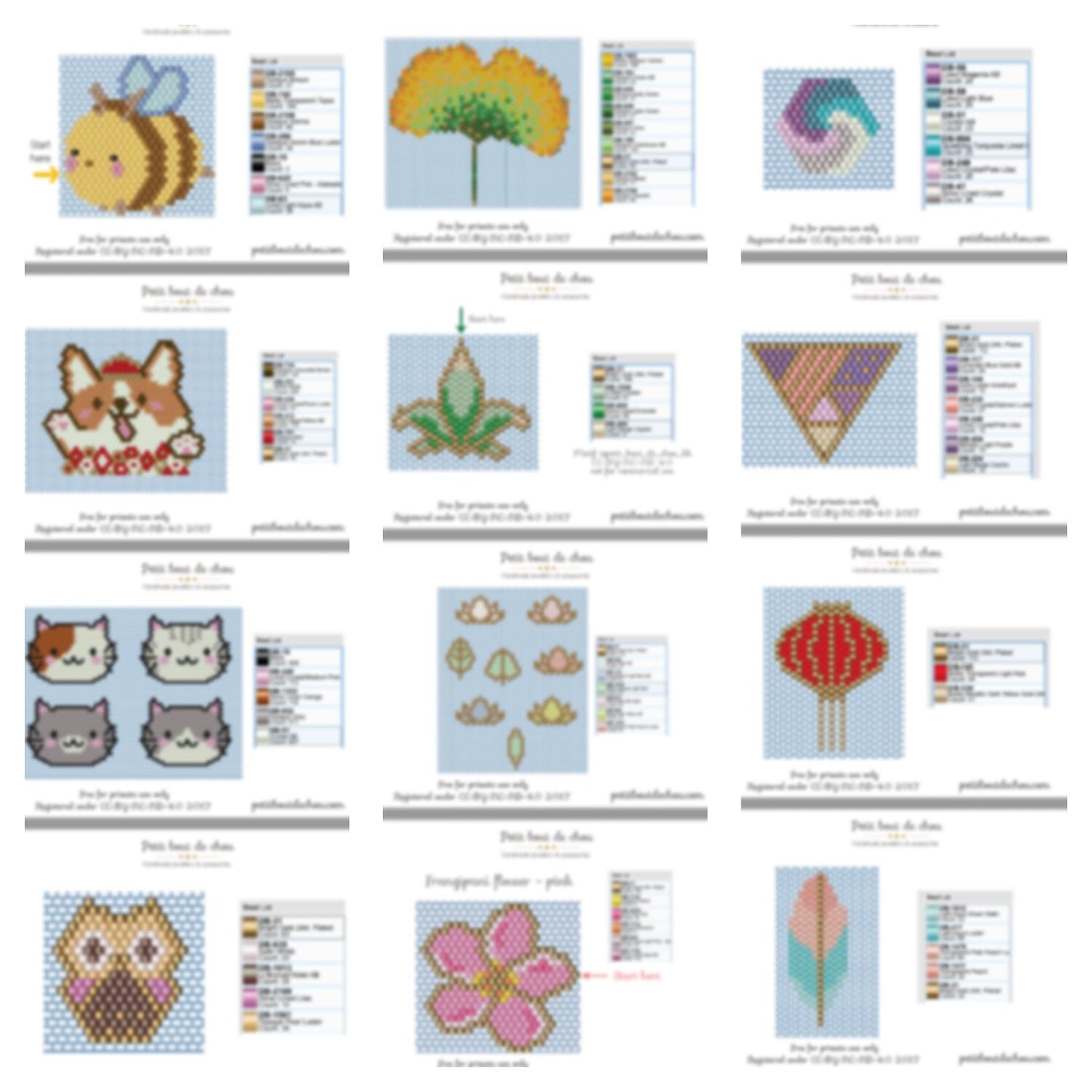 PDF Livre 30 diagrammes de tissage Miyuki delicas brick stitch/grilles de tissage/diagrammes perles miyuki delicas/tissages brick stitch