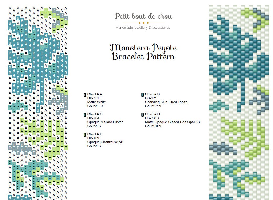 Recueil de 5 Grilles de tissage bracelet/peyote impair/diagramme miyuki/perles miyuki delicas/pdf à télécharger/e-book