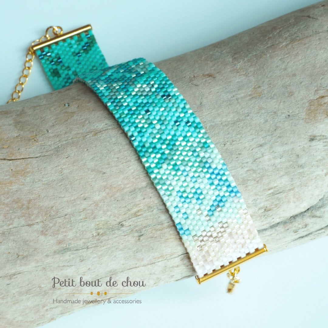 Grille de tissage bracelet/peyote impair/diagramme miyuki/perles miyuki delicas/pdf à télécharger/motif tons turquoise mer des caraibes