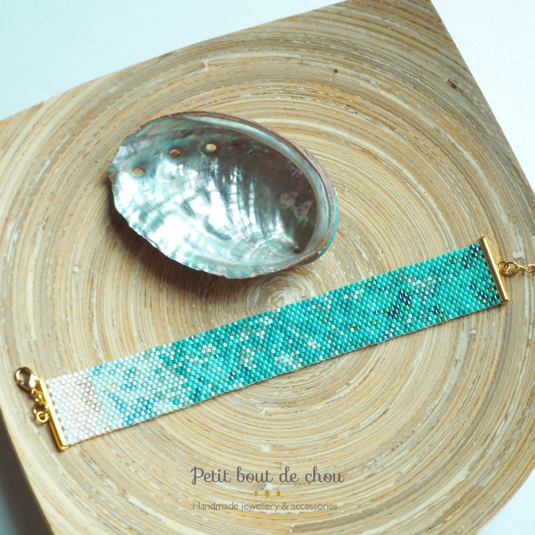 Grille de tissage bracelet/peyote impair/diagramme miyuki/perles miyuki delicas/pdf à télécharger/motif tons turquoise mer des caraibes