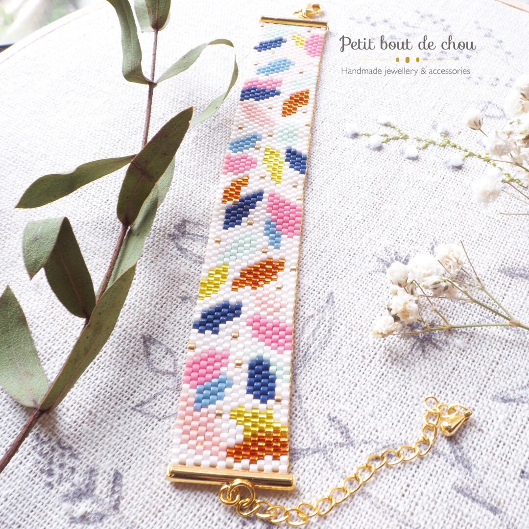 Grille Tissage Miyuki Bracelet - Peyote Impair - Feuilles Colorées