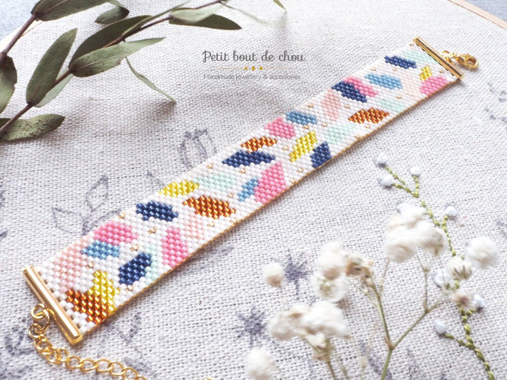 Grille Tissage Miyuki Bracelet - Peyote Impair - Feuilles Colorées