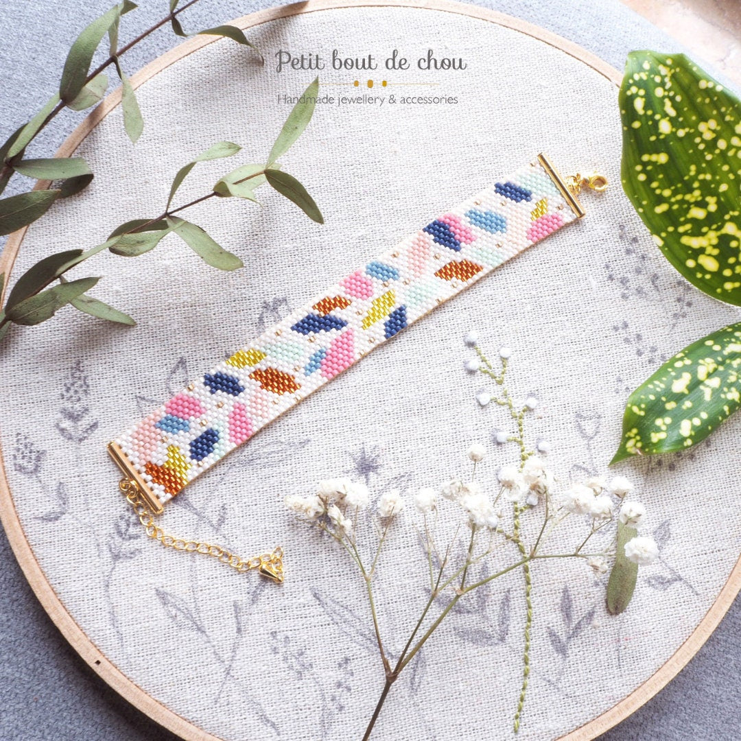 Grille Tissage Miyuki Bracelet - Peyote Impair - Feuilles Colorées