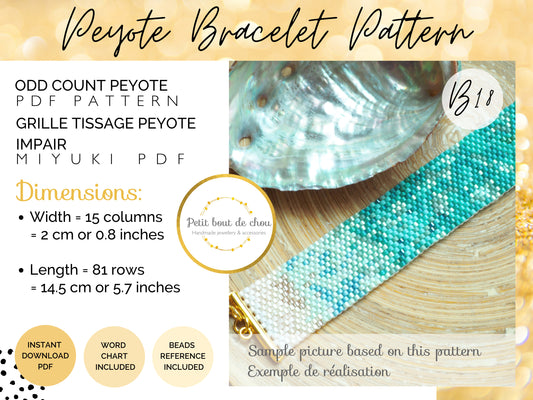 Grille de tissage bracelet/peyote impair/diagramme miyuki/perles miyuki delicas/pdf à télécharger/motif tons turquoise mer des caraibes