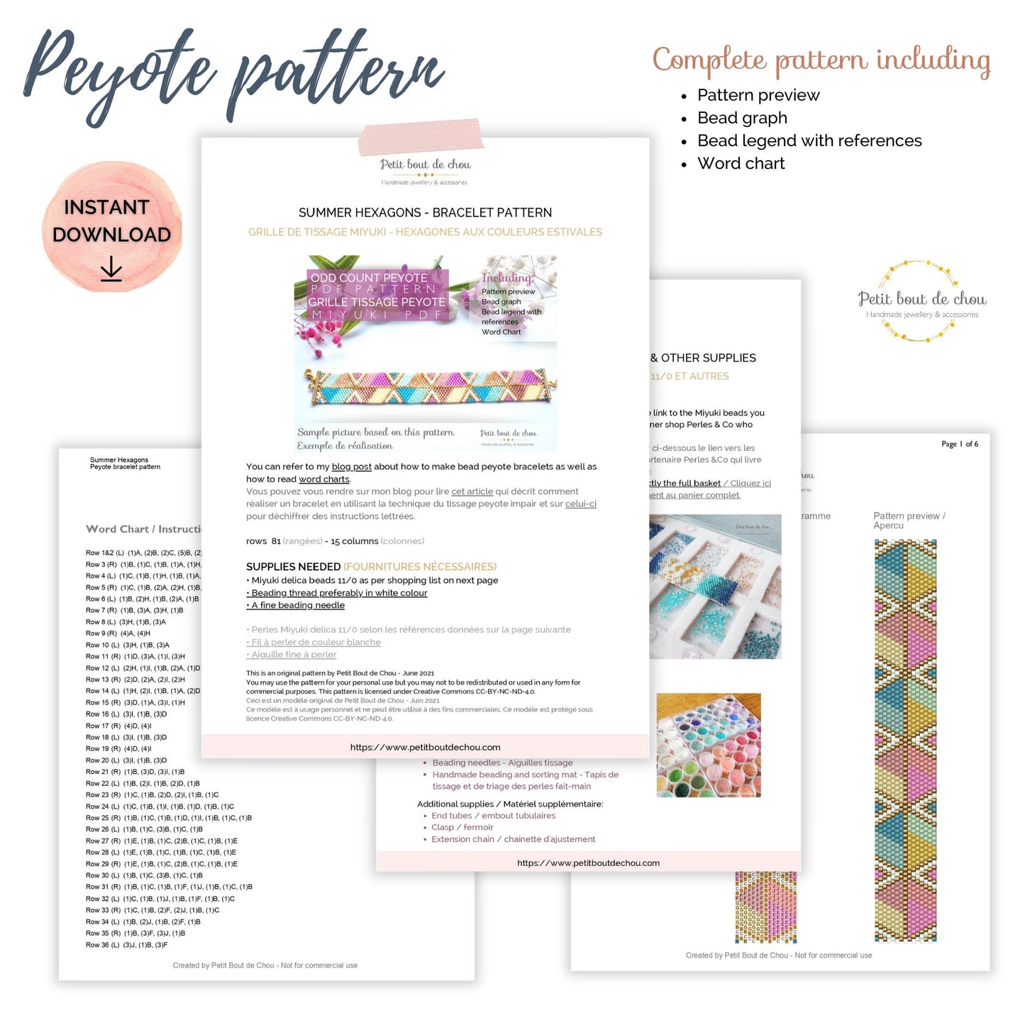 Peyote Miyuki bracelet pattern/peyote pattern bracelet/odd count peyote pattern/bead bracelet pattern/instant download pdf/seed bead pattern