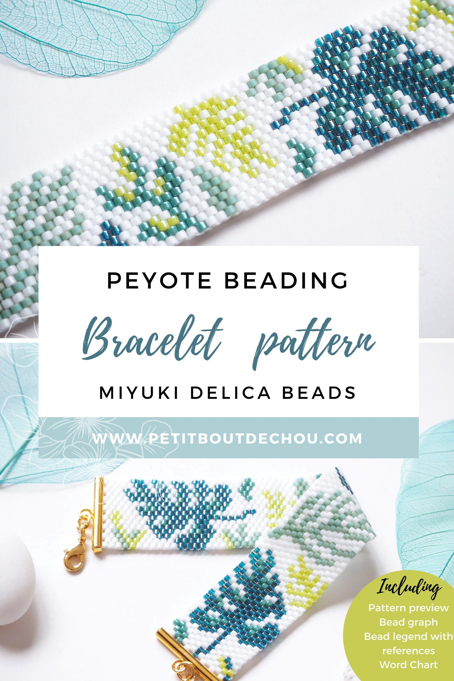 Grille de tissage Miyuki bracelet peyote impair - Monstera