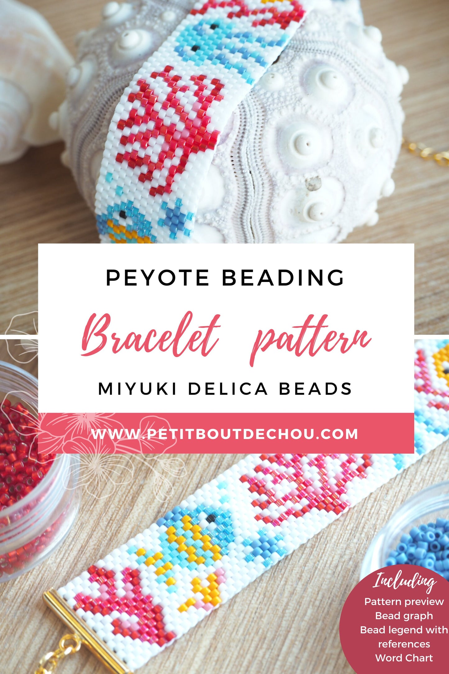 Grille Tissage Miyuki Bracelet - Peyote Impair - Barrière corail