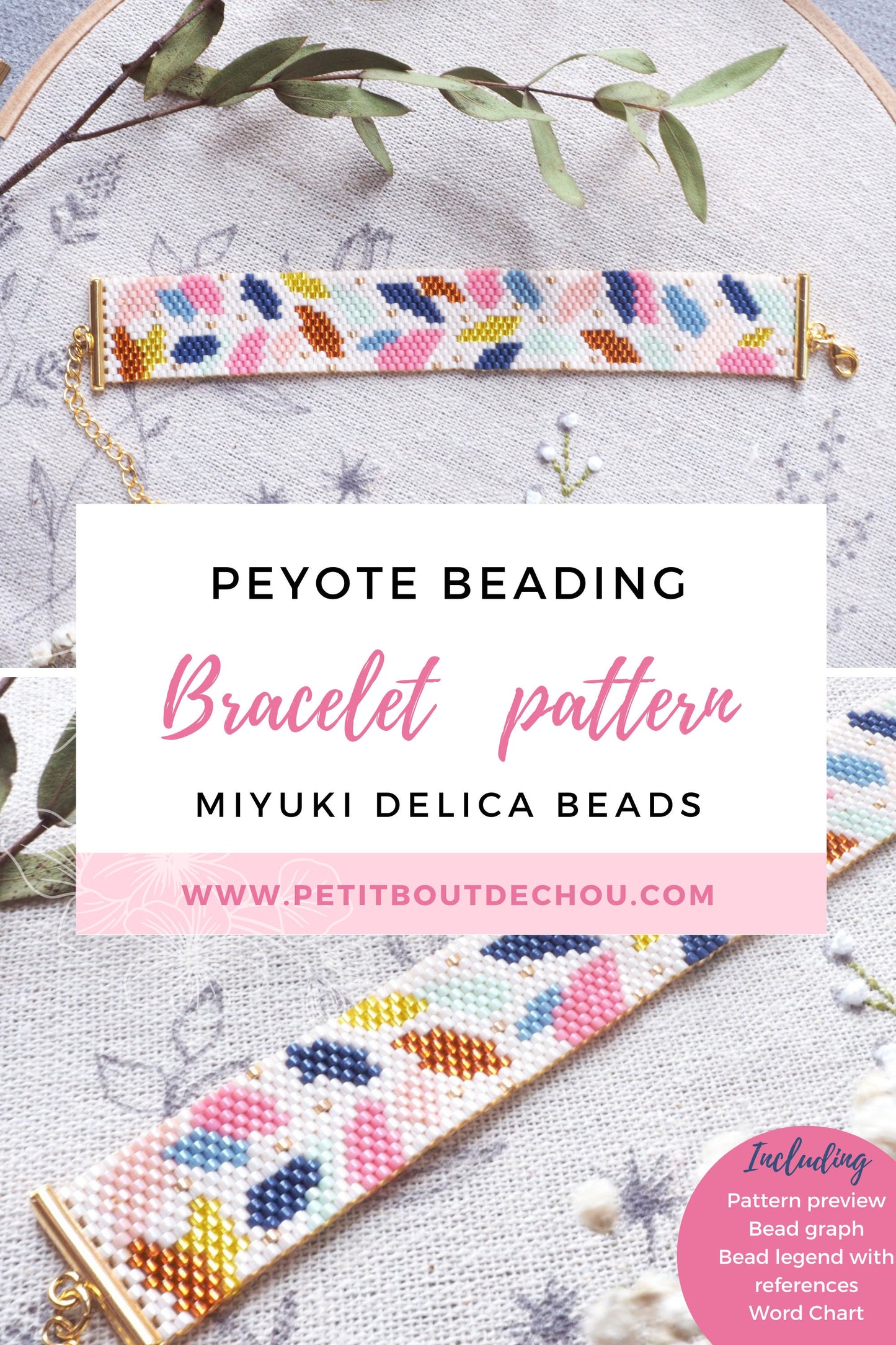 Grille Tissage Miyuki Bracelet - Peyote Impair - Feuilles Colorées