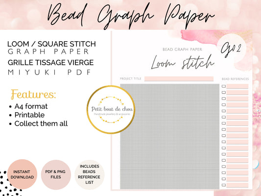 Loom square stitch bead graph paper/miyuki graph paper/blank bead pattern/beading graph/blank templates/printable graph/diagramme vierge