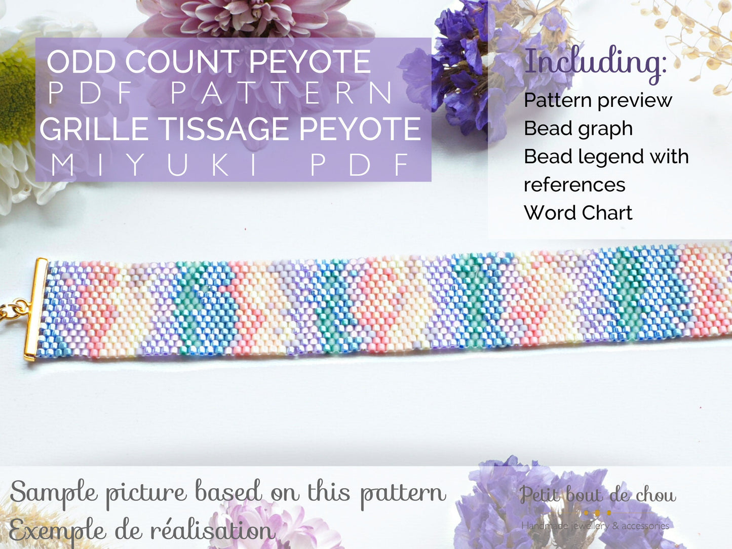 Peyote Miyuki bracelet pattern/peyote pattern bracelet/odd count peyote pattern/bead bracelet pattern/instant download pdf/seed bead pattern