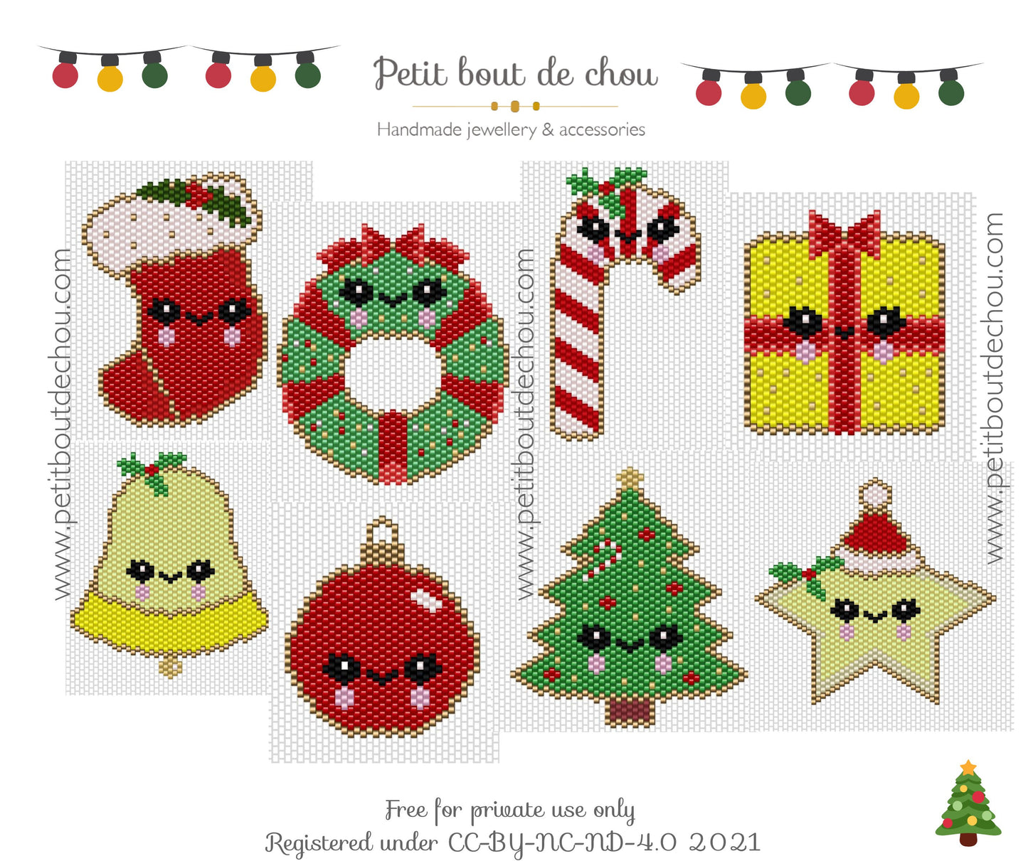 PDF Livre 8 diagrammes de Noel tissage Miyuki delicas brick stitch/grilles de tissage/diagrammes perles miyuki delicas/tissages brick stitch