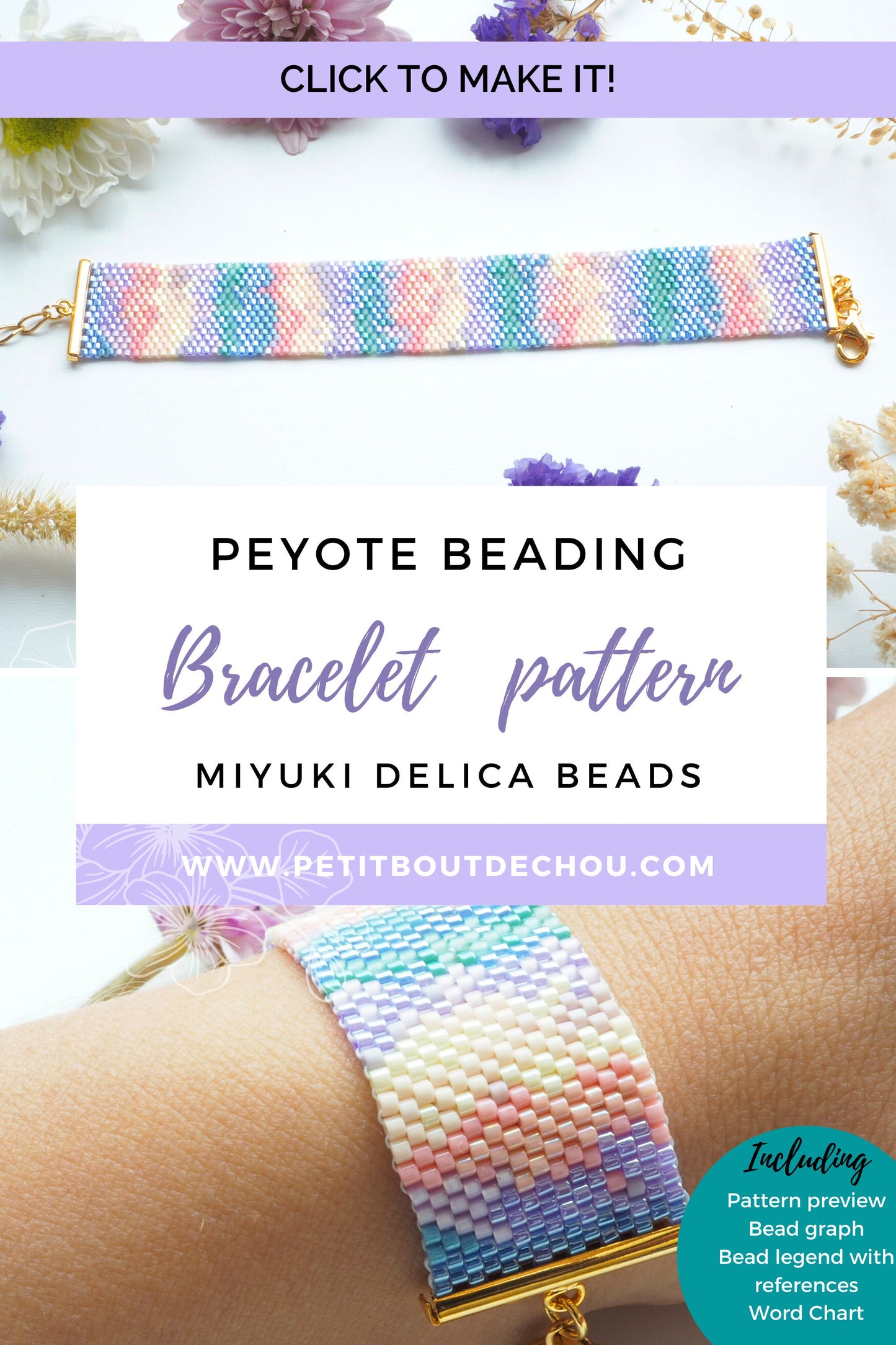 Peyote Miyuki bracelet pattern/peyote pattern bracelet/odd count peyote pattern/bead bracelet pattern/instant download pdf/seed bead pattern