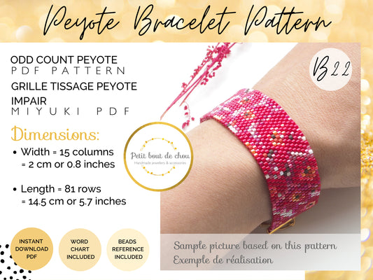 Grille de tissage Miyuki bracelet peyote impair - Coquelicots