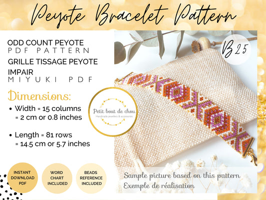 Peyote Miyuki bracelet pattern/peyote pattern bracelet/odd count peyote pattern/bead bracelet pattern/instant download pdf/seed bead pattern