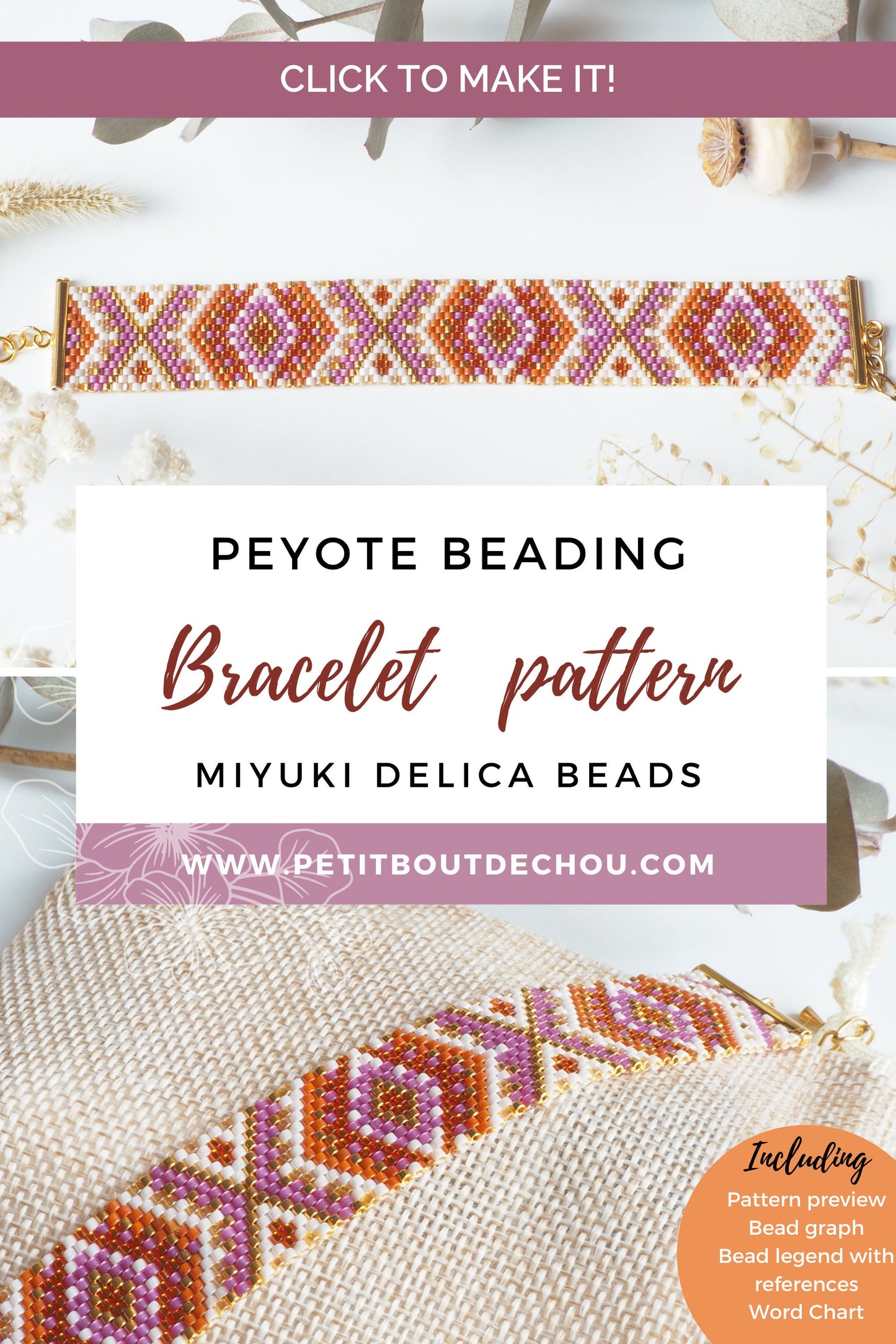 Peyote Miyuki bracelet pattern/peyote pattern bracelet/odd count peyote pattern/bead bracelet pattern/instant download pdf/seed bead pattern