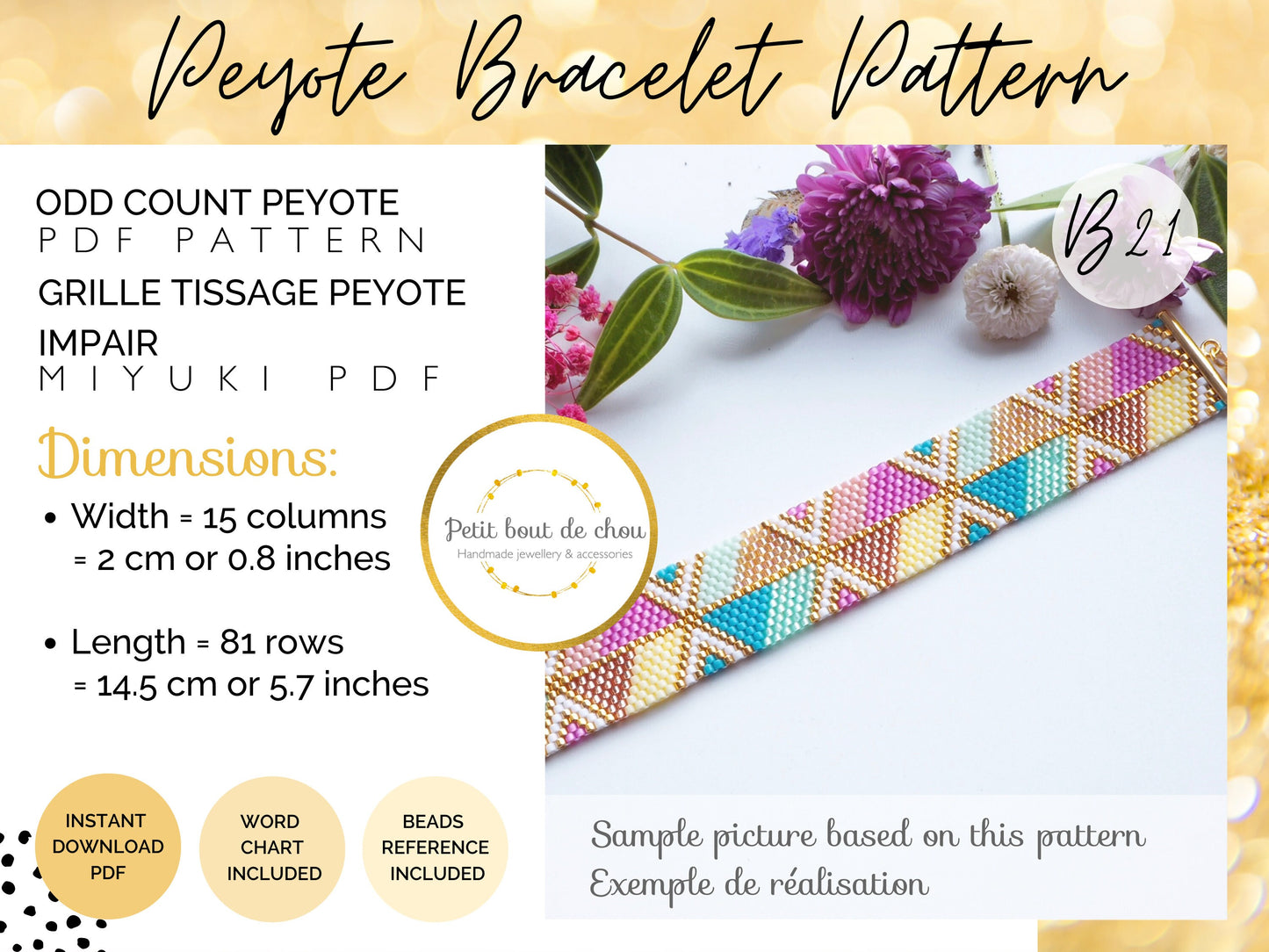 Grille de tissage MIyuki peyote bracelet peyote impair - Hexagones été