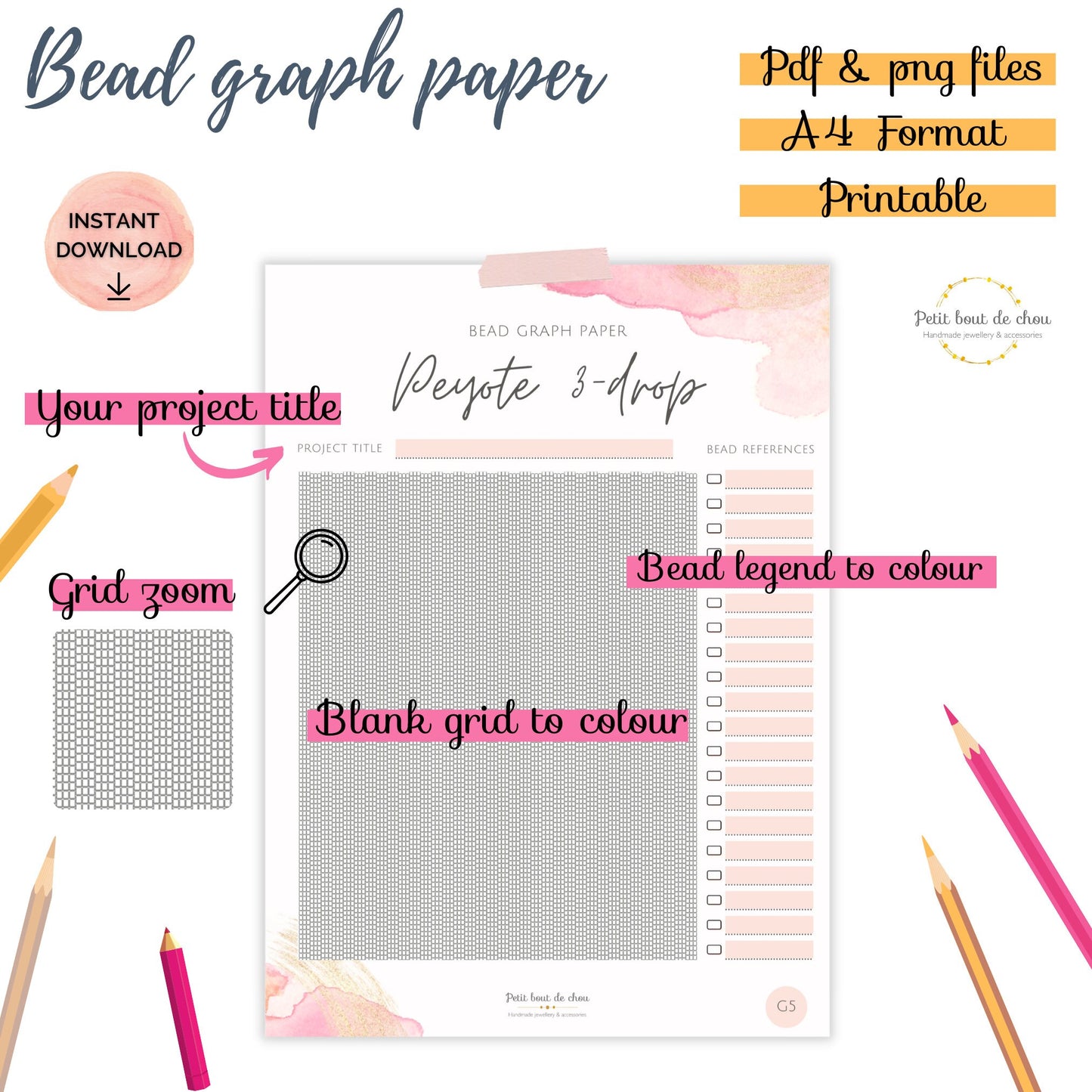 Perle graphique papier bundle/loom brique peyote miyuki papier millimétré/motif de perles vierges/graphique de perles/graphique de perles/modèles vierges/graphique imprimable