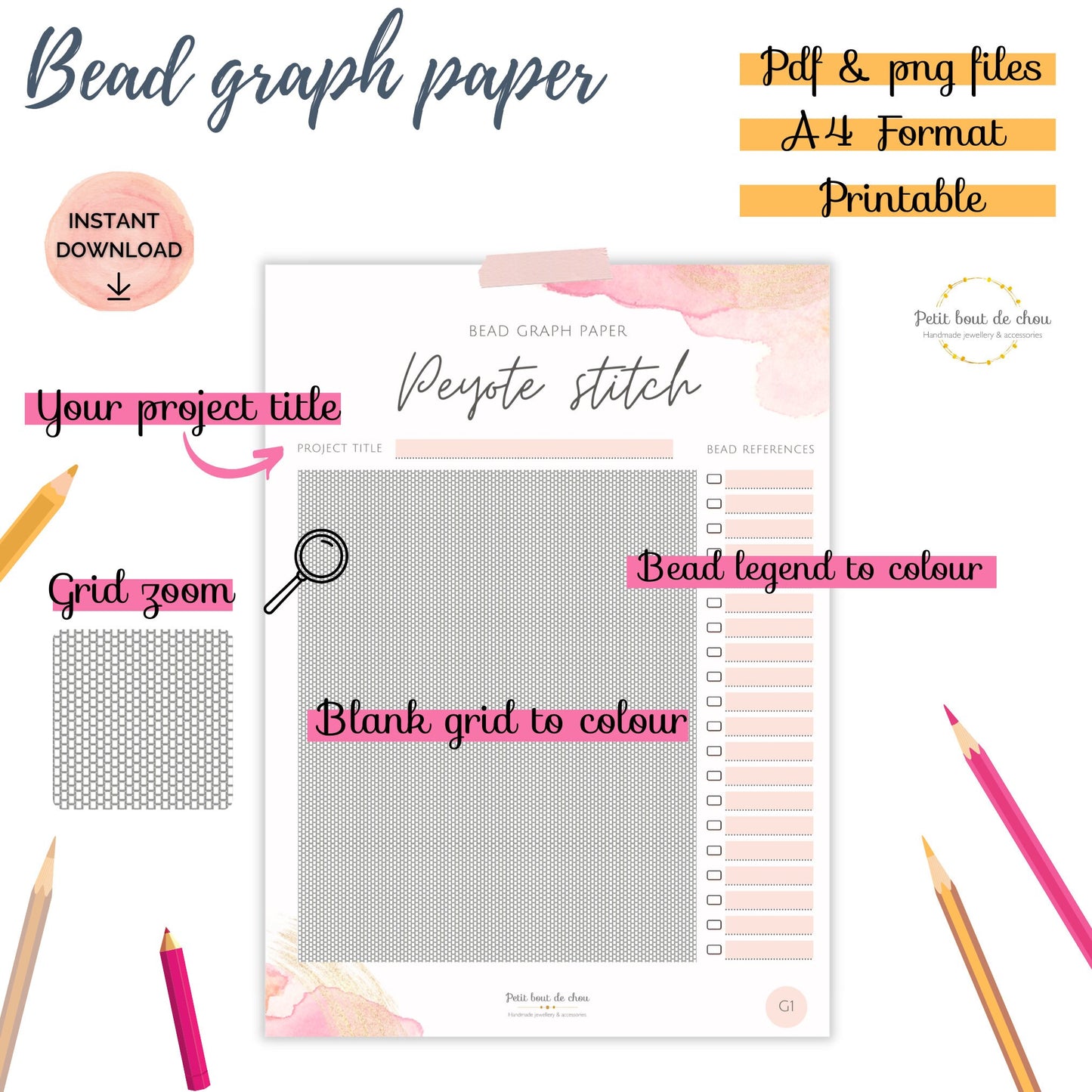 Perle graphique papier bundle/loom brique peyote miyuki papier millimétré/motif de perles vierges/graphique de perles/graphique de perles/modèles vierges/graphique imprimable