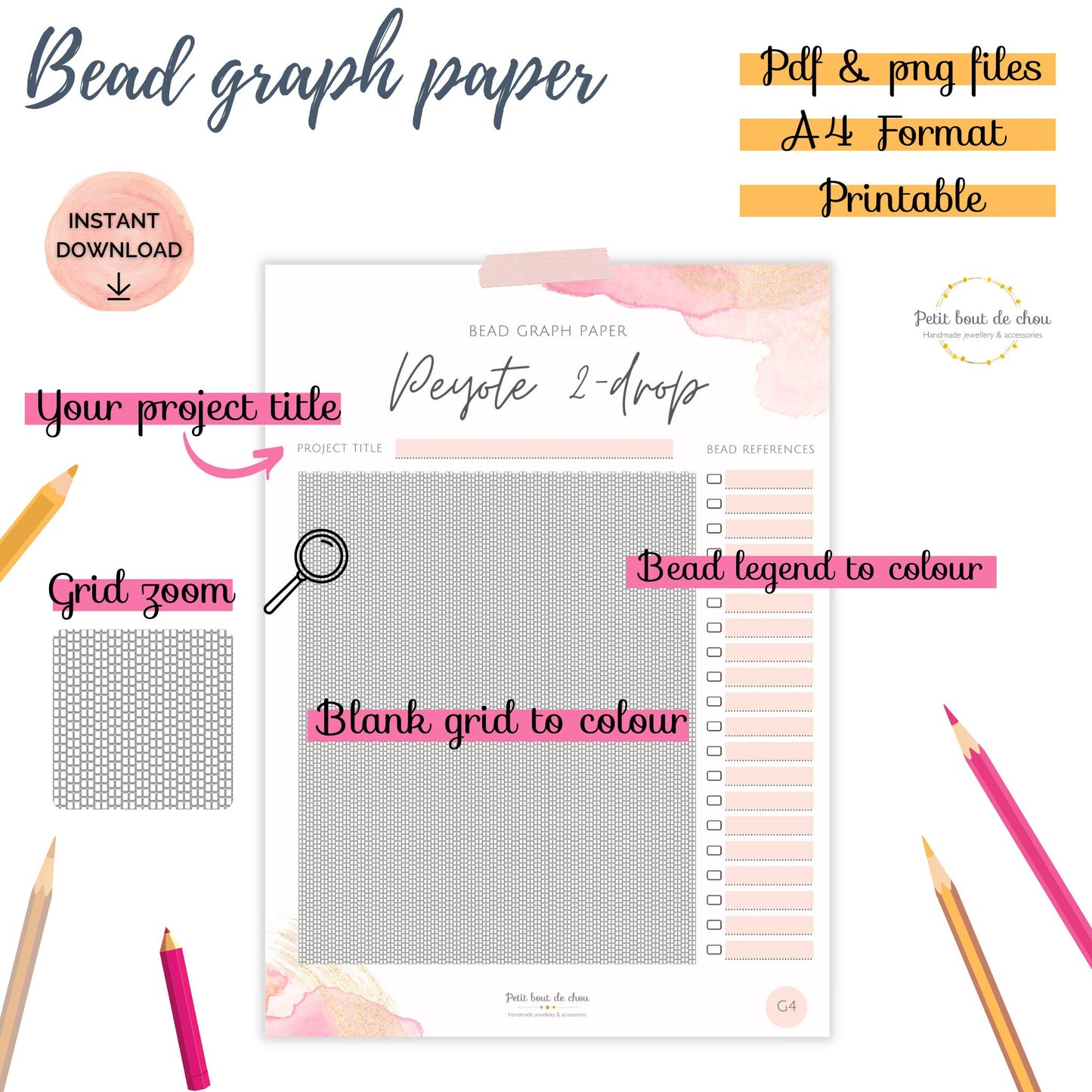 Perle graphique papier bundle/loom brique peyote miyuki papier millimétré/motif de perles vierges/graphique de perles/graphique de perles/modèles vierges/graphique imprimable