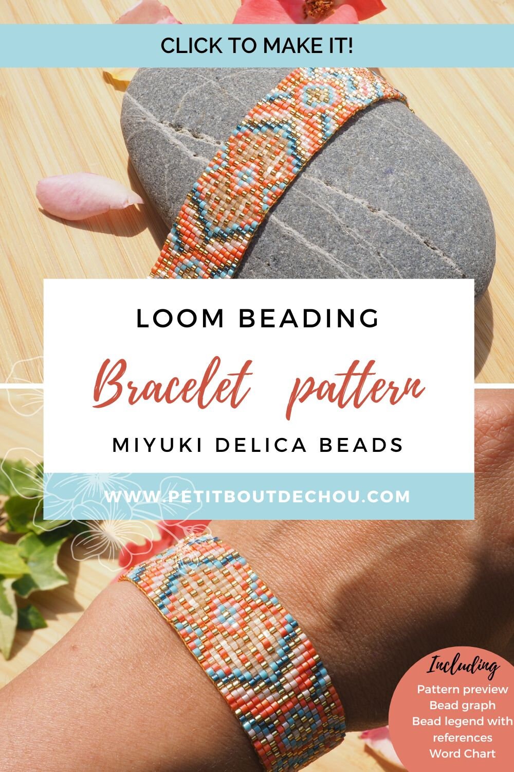 Grille Tissage Miyuki Bracelet - Loom Stitch - Turquoise Eté