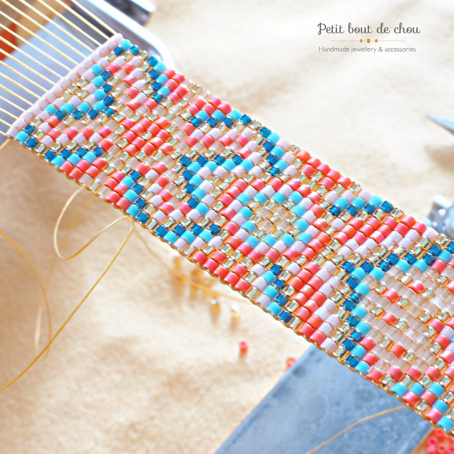 Grille Tissage Miyuki Bracelet - Loom Stitch - Turquoise Eté