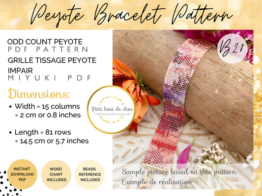 Peyote miyuki bracelet pattern/peyote pattern bracelet/odd count peyote pattern/bead bracelet pattern/instant download pdf/seed bead pattern