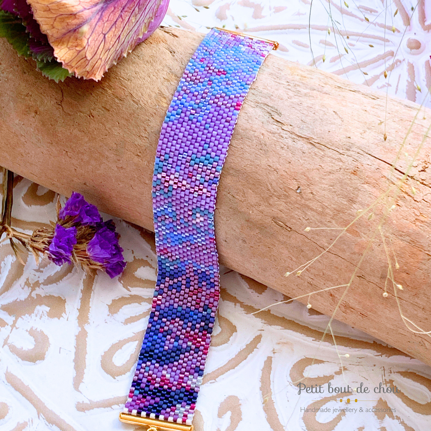 Diagramme PDF Tissage Miyuki Bracelet - Peyote Impair - Purple Nympheas