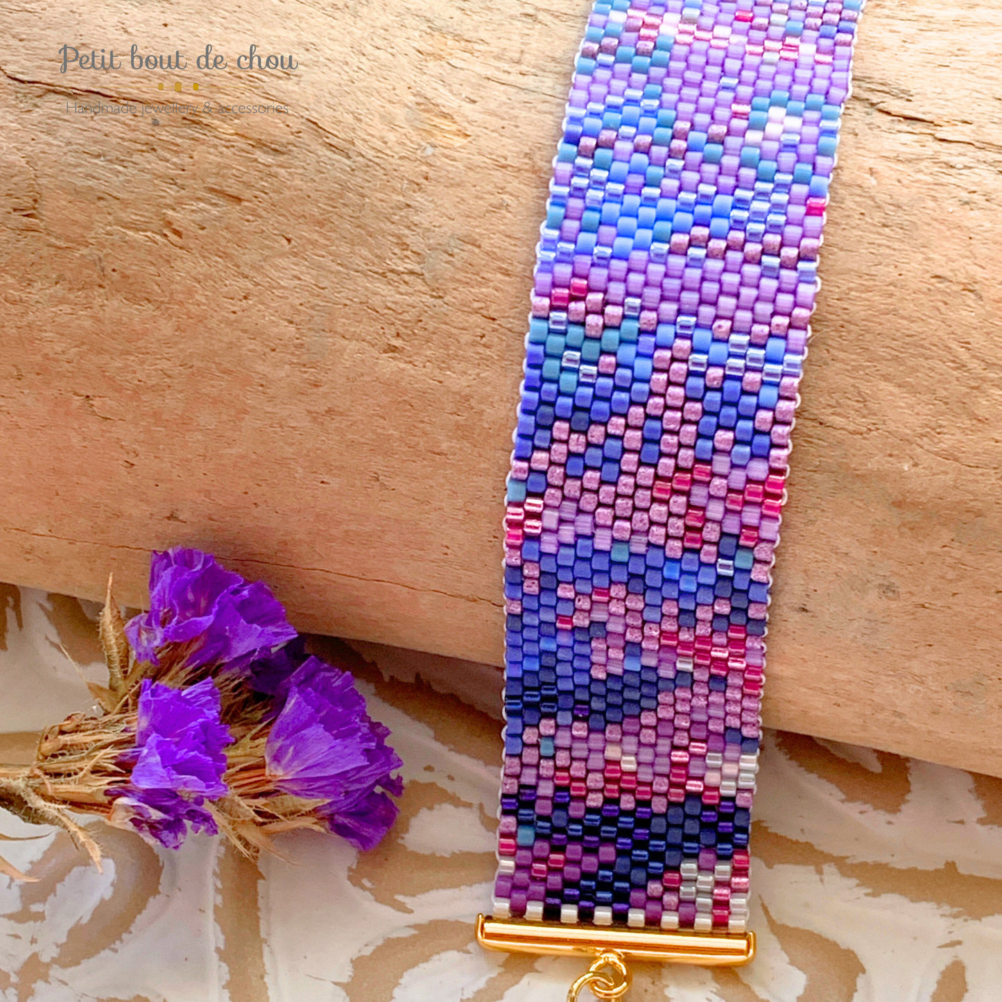 Diagramme PDF Tissage Miyuki Bracelet - Peyote Impair - Purple Nympheas