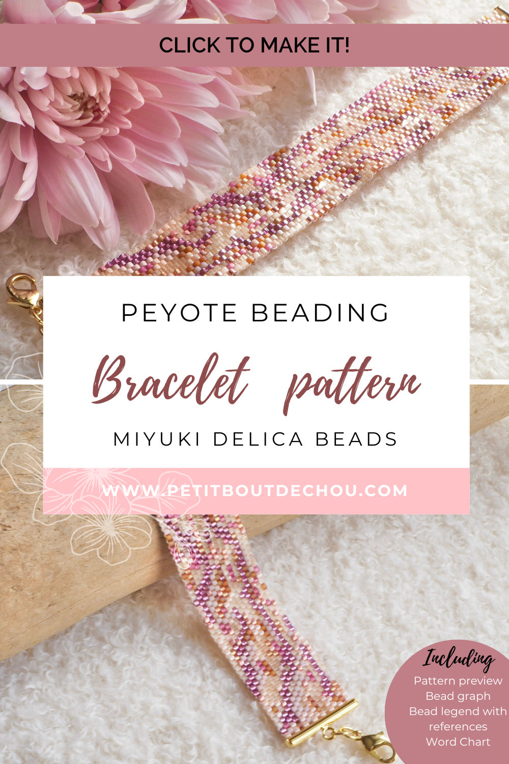 Diagramme PDF Tissage Miyuki Bracelet - Peyote Impair - Salmon Lilac Mix DPH