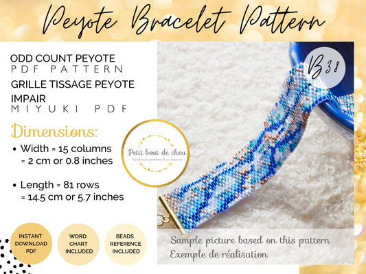 Diagramme PDF Tissage Miyuki Bracelet - Peyote Impair - Blue Mix DPH