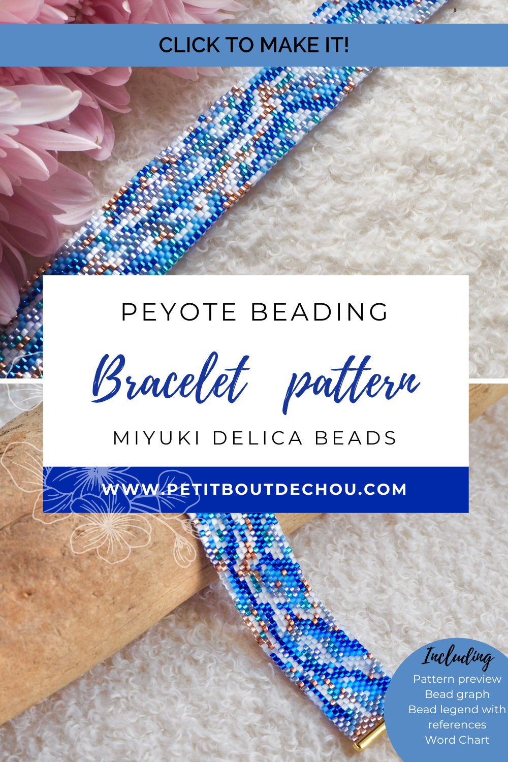 Diagramme PDF Tissage Miyuki Bracelet - Peyote Impair - Blue Mix DPH