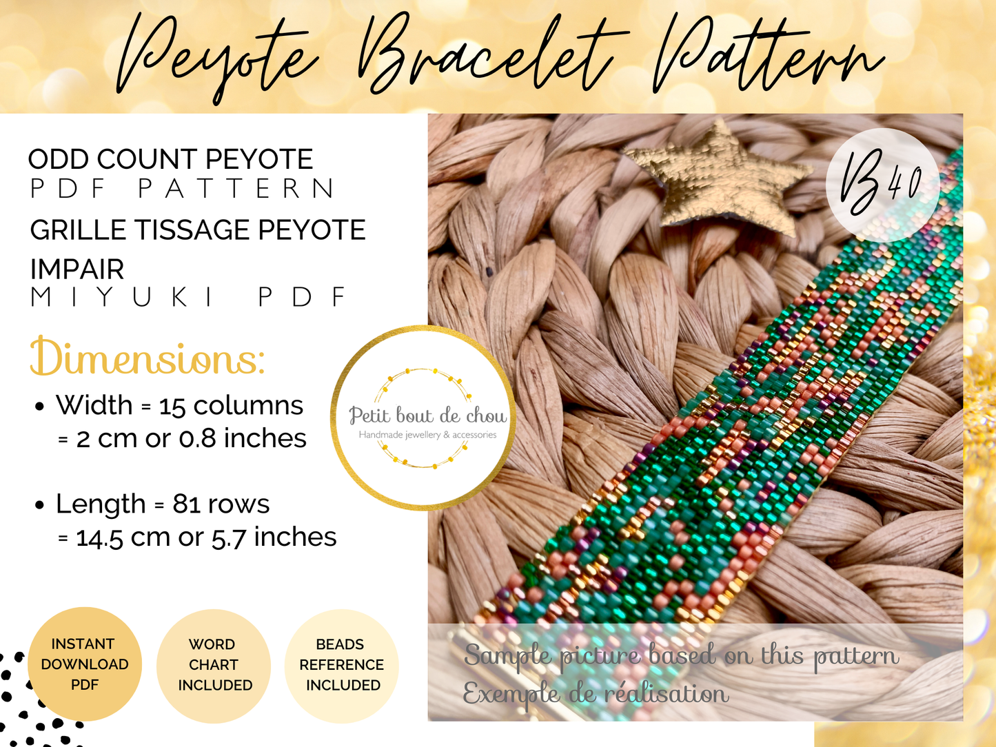 Diagramme PDF Tissage Miyuki Bracelet - Peyote Impair - Green and Copper Mix DPH