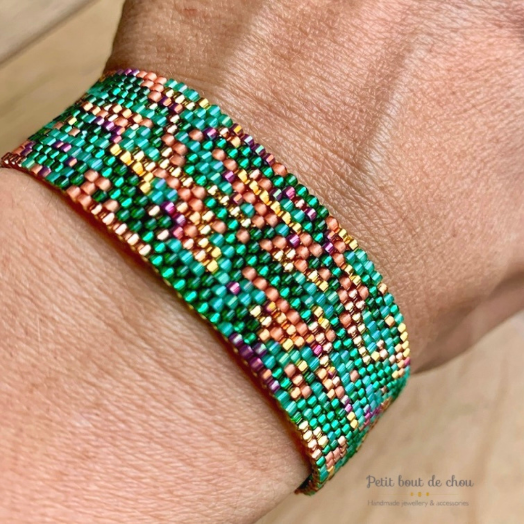 Diagramme PDF Tissage Miyuki Bracelet - Peyote Impair - Green and Copper Mix DPH
