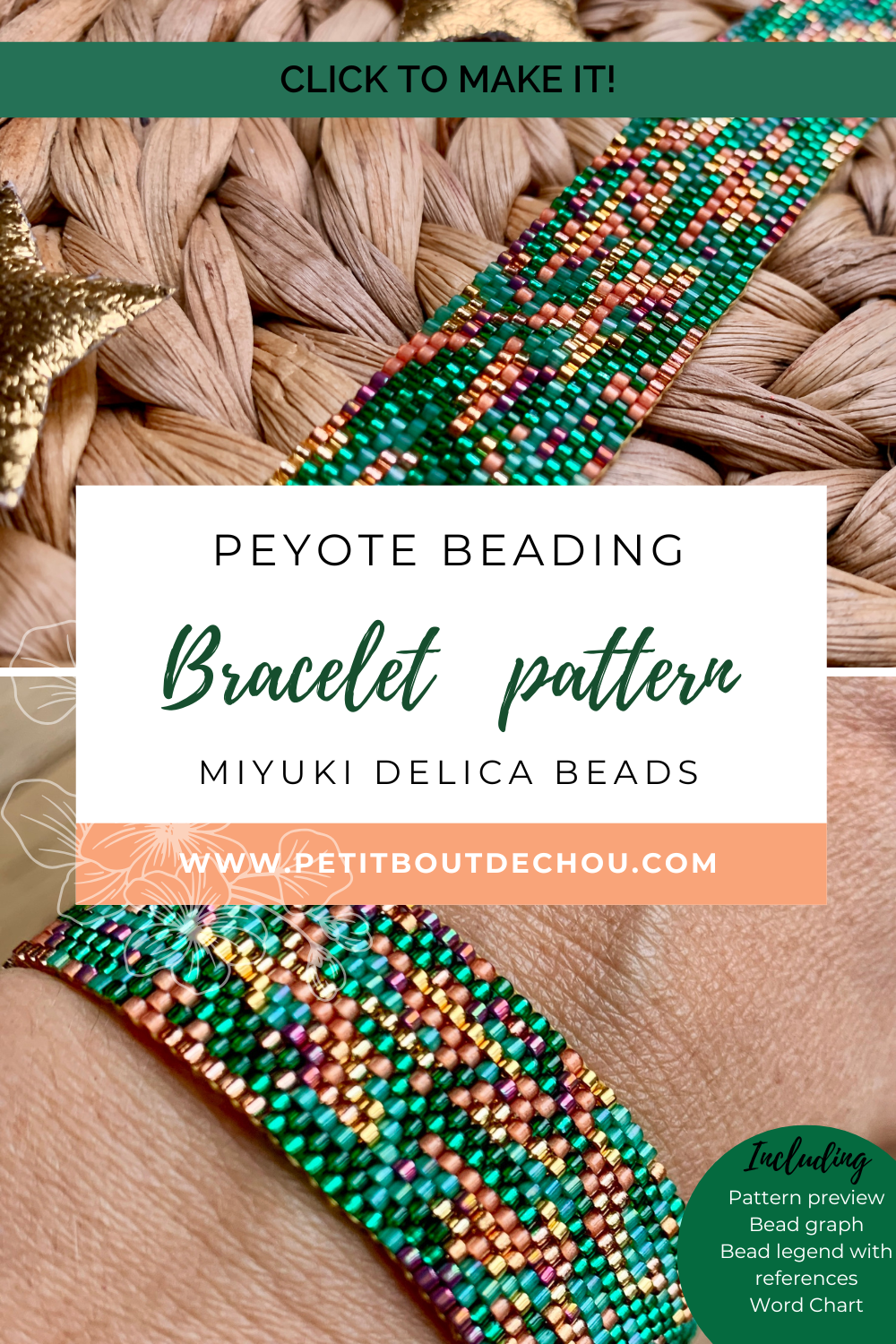 Diagramme PDF Tissage Miyuki Bracelet - Peyote Impair - Green and Copper Mix DPH