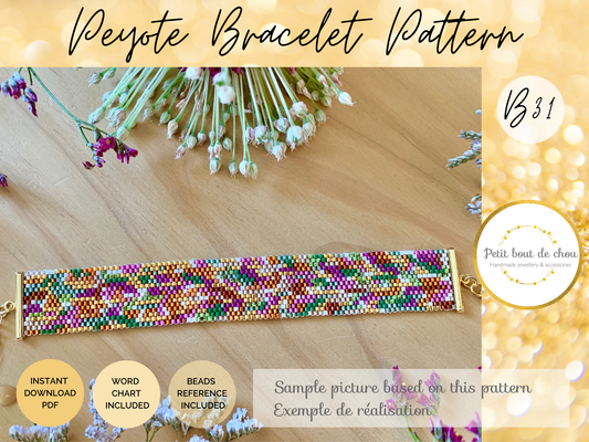 Diagramme PDF Tissage Miyuki Bracelet - Peyote Impair - Palette Couleurs d'Automne