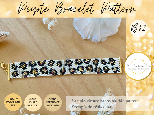 Diagramme PDF Tissage Miyuki Bracelet - Peyote Impair - Shiny Leopard