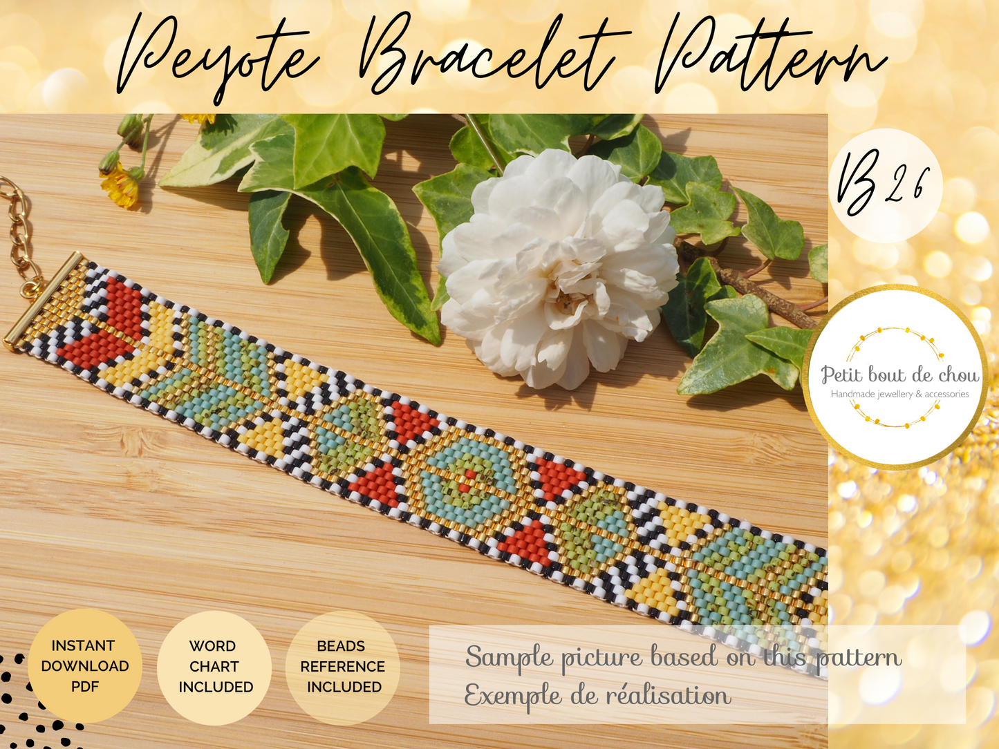 Diagramme PDF Tissage Miyuki Bracelet - Peyote Impair - Charleston