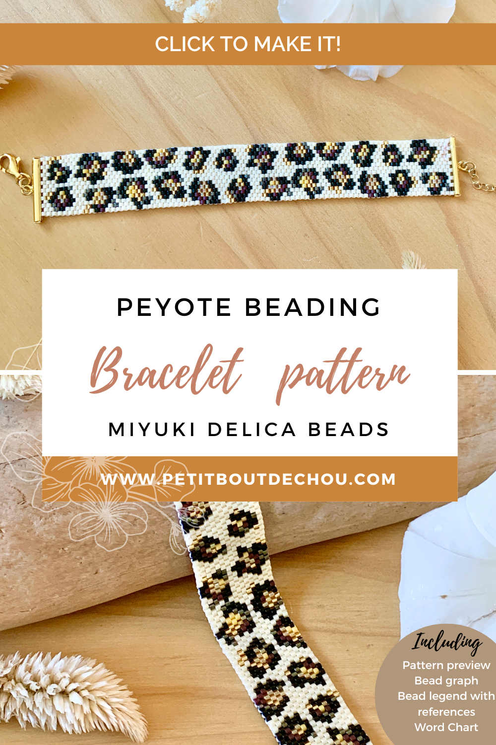 Diagramme PDF Tissage Miyuki Bracelet - Peyote Impair - Shiny Leopard